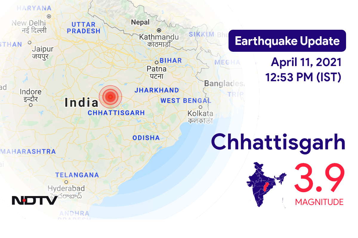 Chhattisgarh में Bilaspur के निकट रिक्टर पैमाने पर 3.9 तीव्रता वाले भूकंप के झटके