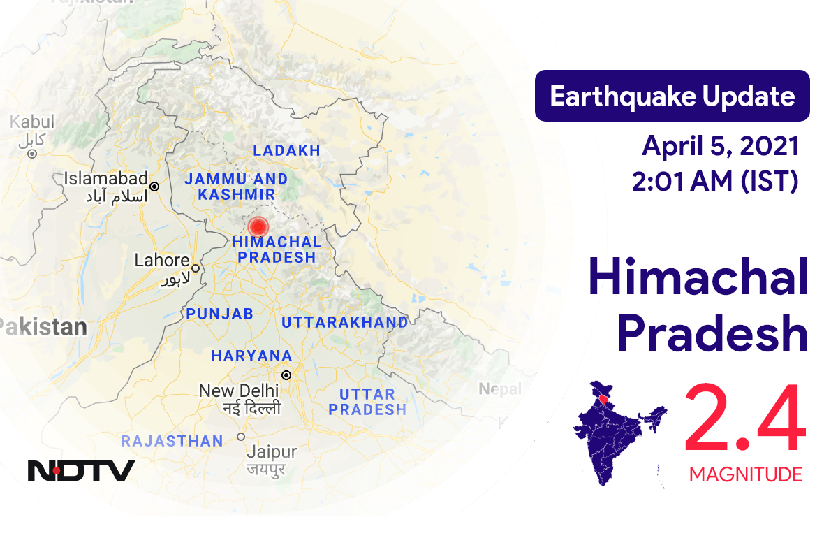 हिमाचल प्रदेश में धर्मशाला के निकट रिक्टर पैमाने पर 2.4 तीव्रता वाले भूकंप के झटके महसूस किए गए