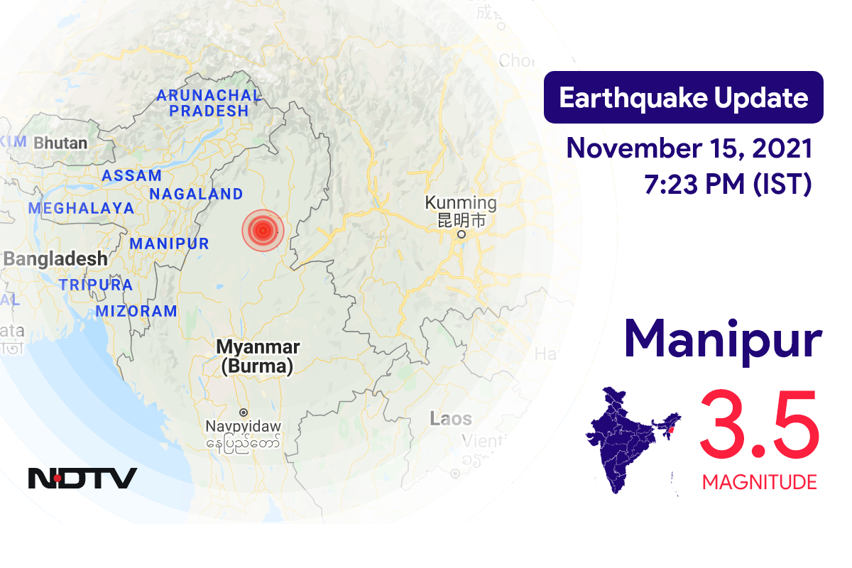 Manipur में Ukhrul के निकट रिक्टर पैमाने पर 3.5 तीव्रता वाले भूकंप के झटके