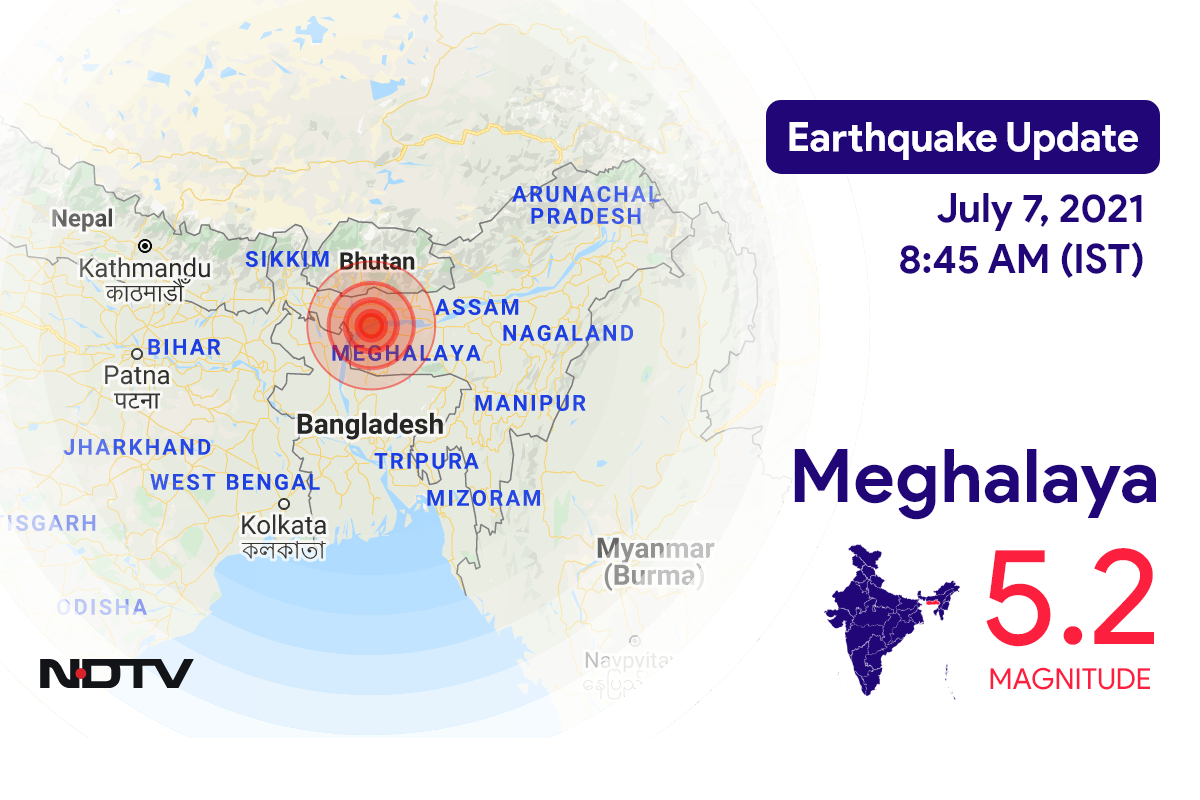 Meghalaya में Tura के निकट रिक्टर पैमाने पर 5.2 तीव्रता वाले भूकंप के झटके