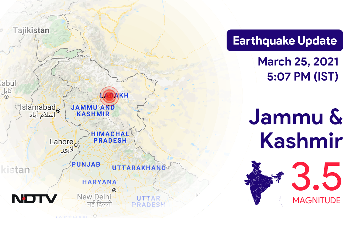 Jammu & Kashmir में Alchi(Leh) के निकट रिक्टर पैमाने पर 3.5 तीव्रता वाले भूकंप के झटके