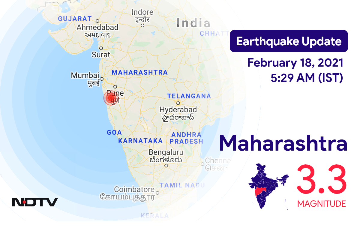 महाराष्ट्र में पुणे के निकट रिक्टर पैमाने पर 3.3 तीव्रता वाले भूकंप के झटके