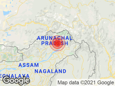 Arunachal Pradesh में Pangin के निकट रिक्टर पैमाने पर 3.6 तीव्रता वाले भूकंप के झटके