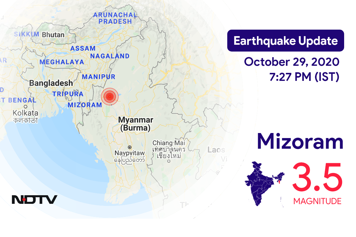 Mizoram में Champhai के निकट रिक्टर पैमाने पर 3.5 तीव्रता वाले भूकंप के झटके