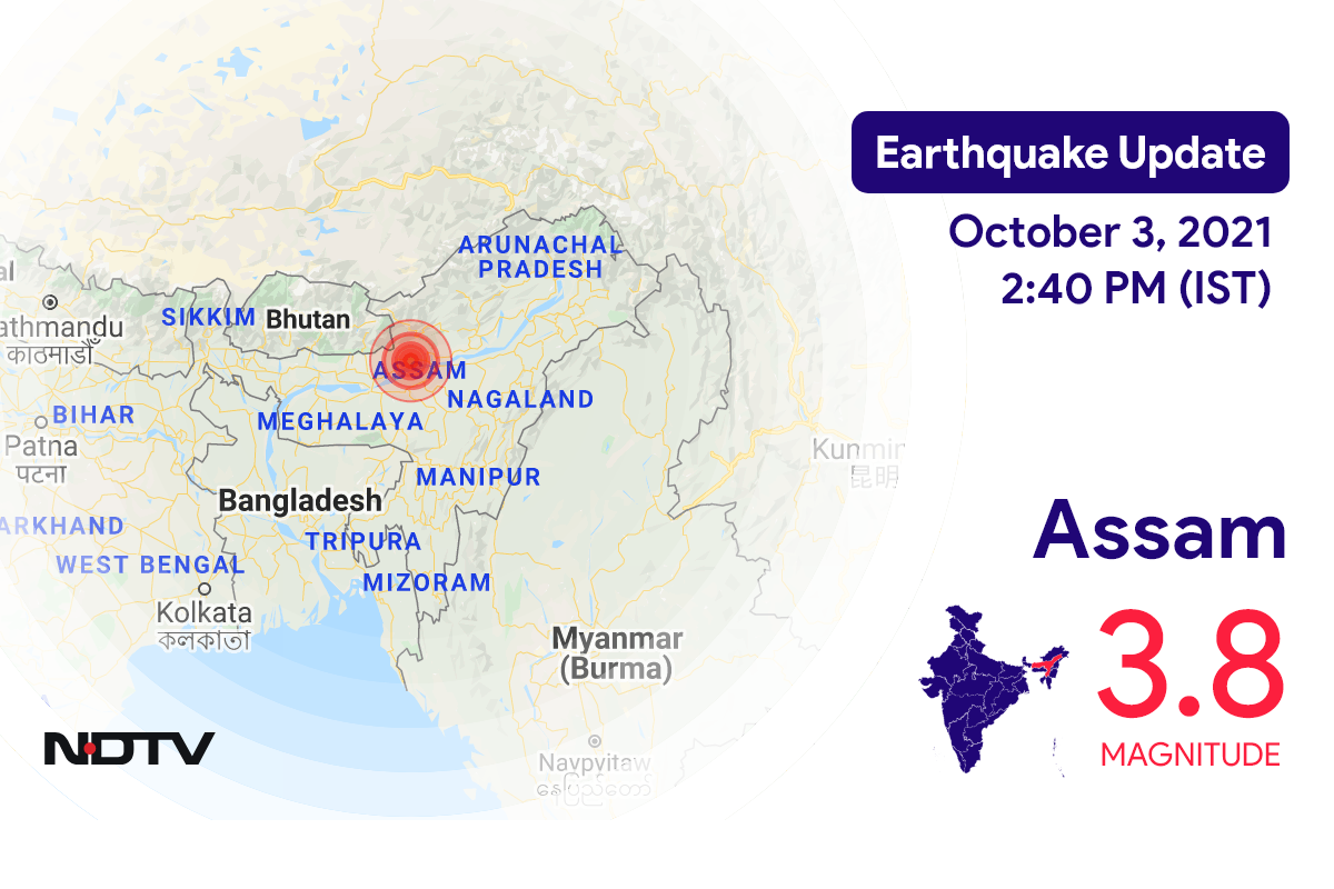 Assam में Tezpur के निकट रिक्टर पैमाने पर 3.8 तीव्रता वाले भूकंप के झटके