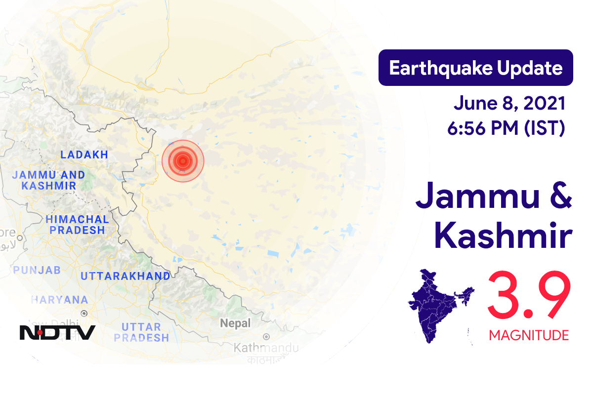 Jammu & Kashmir में Hanley के निकट रिक्टर पैमाने पर 3.9 तीव्रता वाले भूकंप के झटके