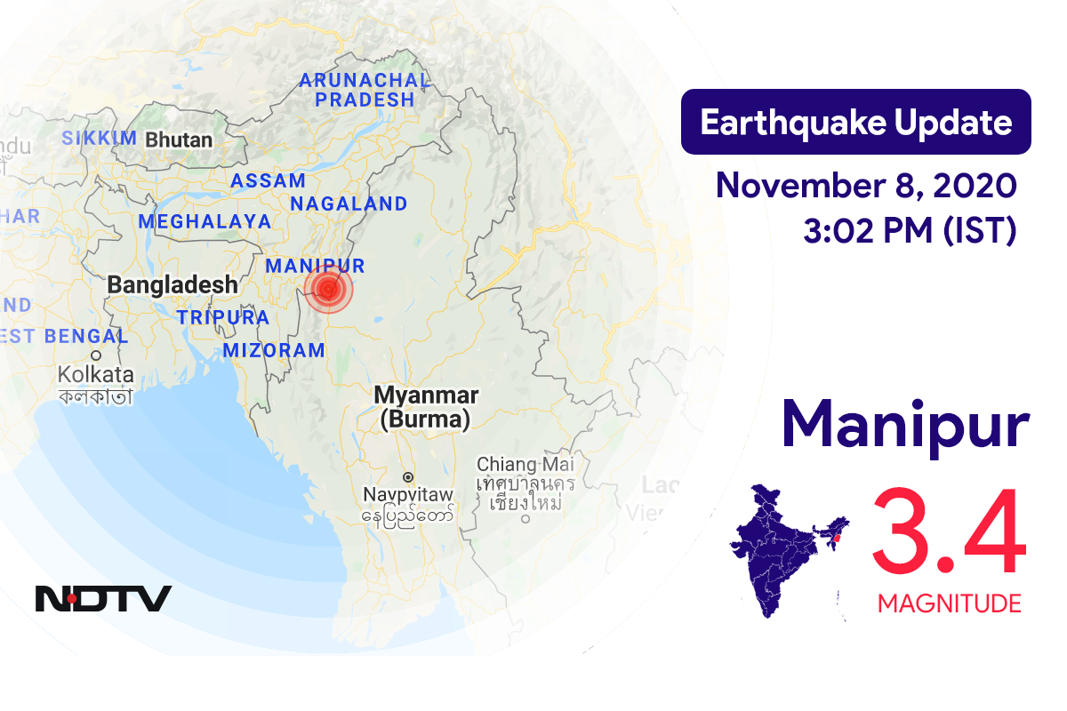 Manipur में Moirang के निकट रिक्टर पैमाने पर 3.4 तीव्रता वाले भूकंप के झटके