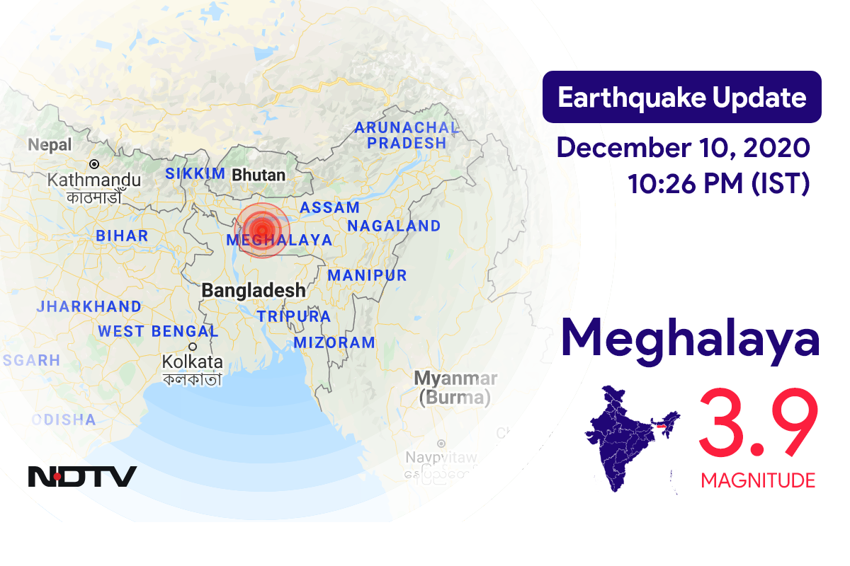 Meghalaya में Tura के निकट रिक्टर पैमाने पर 3.9 तीव्रता वाले भूकंप के झटके