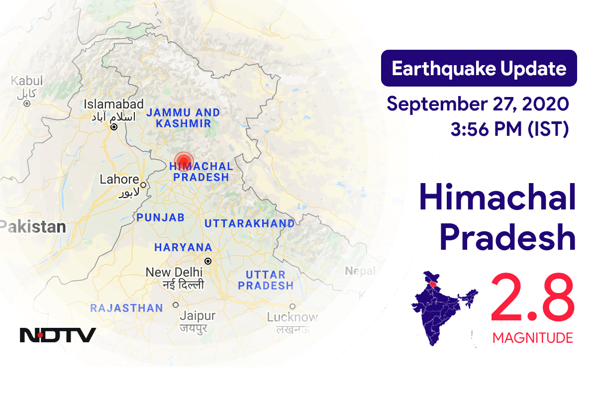 Himachal Pradesh में Dharamshala के निकट रिक्टर पैमाने पर 2.8 तीव्रता वाले भूकंप के झटके