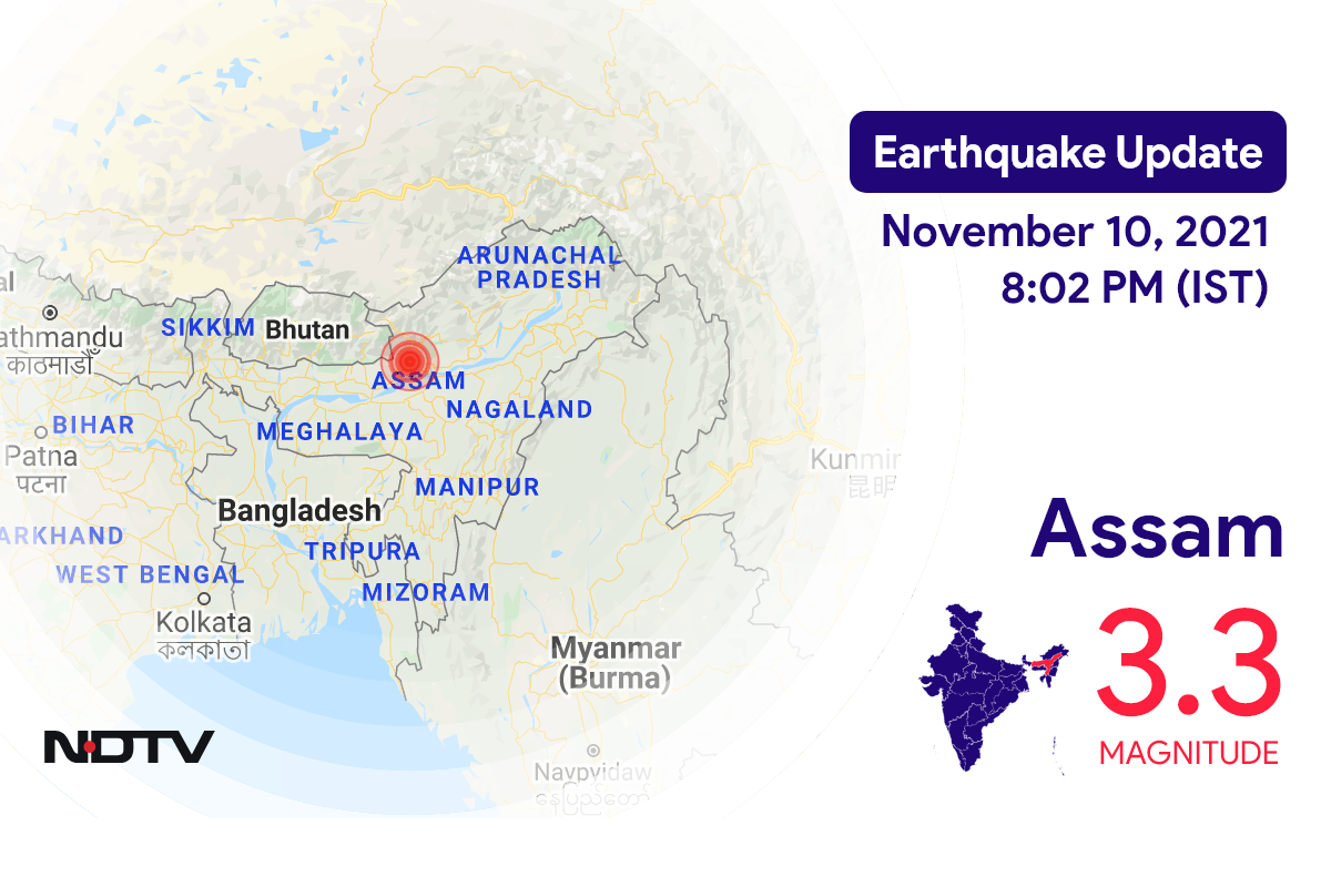 Assam में Tezpur के निकट रिक्टर पैमाने पर 3.3 तीव्रता वाले भूकंप के झटके