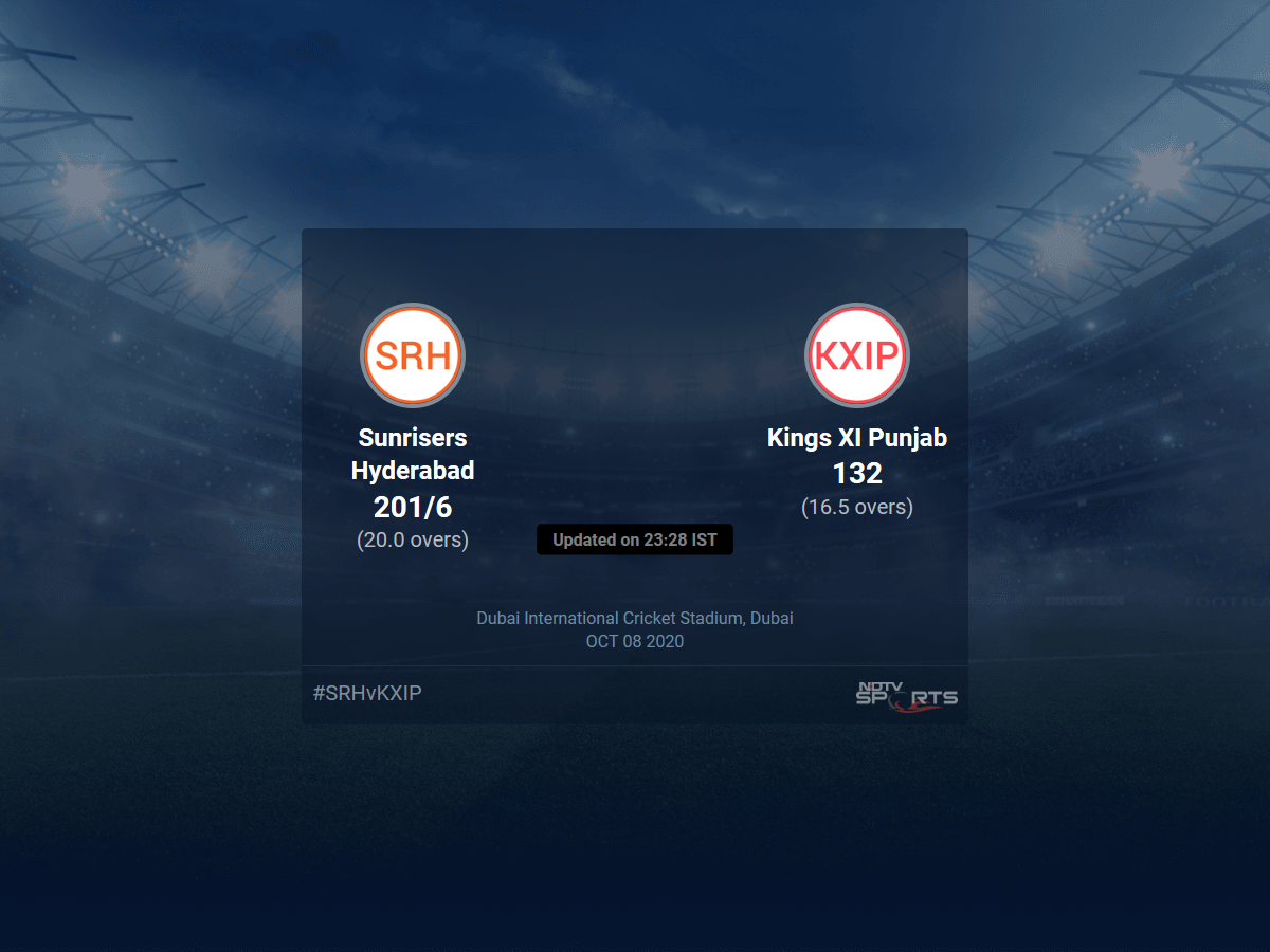 Sunrisers Hyderabad vs Kings XI Punjab Live Score, Over 16 to 20 Latest Cricket Score, Updates