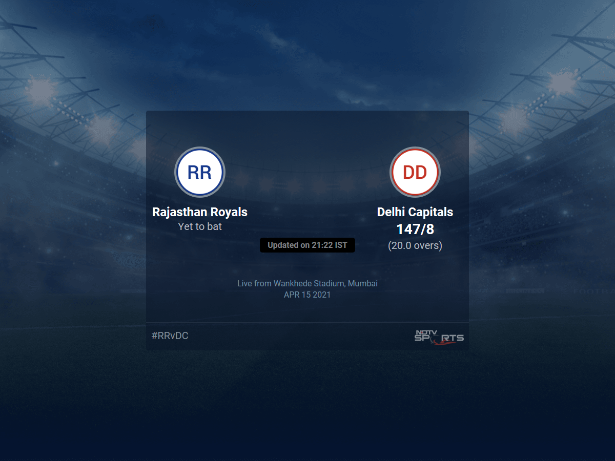 Rajasthan Royals vs Delhi Capitals: IPL 2021 Live Cricket Score, Live Score Of Today's Match on NDTV Sports