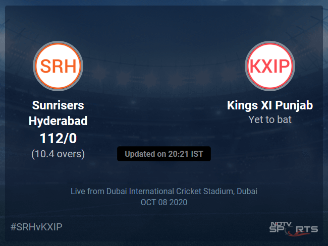 Sunrisers Hyderabad vs Kings XI Punjab Live Score, Over 6 to 10 Latest Cricket Score, Updates