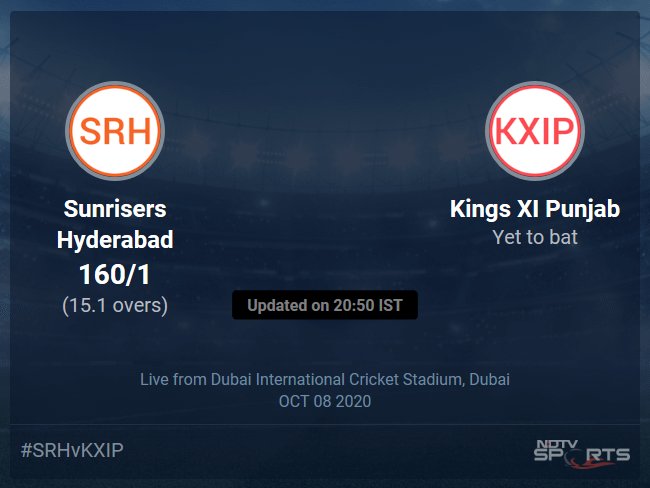 Kings XI Punjab vs Sunrisers Hyderabad Live Score, Over 11 to 15 Latest Cricket Score, Updates