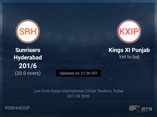 Kings XI Punjab vs Sunrisers Hyderabad Live Score, Over 16 to 20 Latest Cricket Score, Updates
