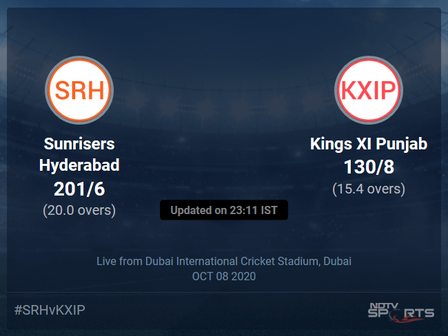 Kings XI Punjab vs Sunrisers Hyderabad Live Score, Over 11 to 15 Latest Cricket Score, Updates