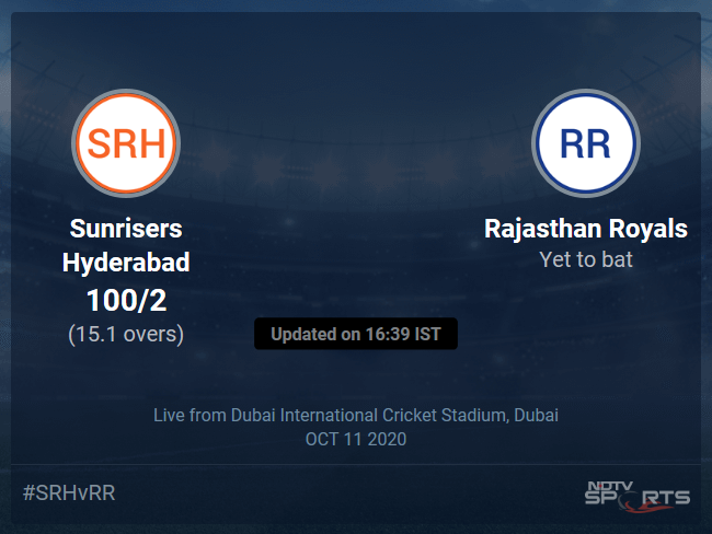 Rajasthan Royals vs Sunrisers Hyderabad Live Score, Over 11 to 15 Latest Cricket Score, Updates
