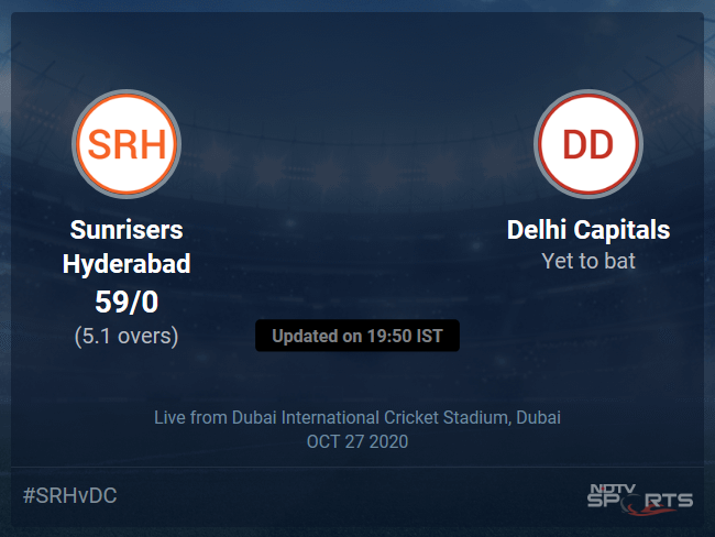 Sunrisers Hyderabad vs Delhi Capitals: IPL 2020 Live Cricket Score, Live Score Of Todays Match on NDTV Sports