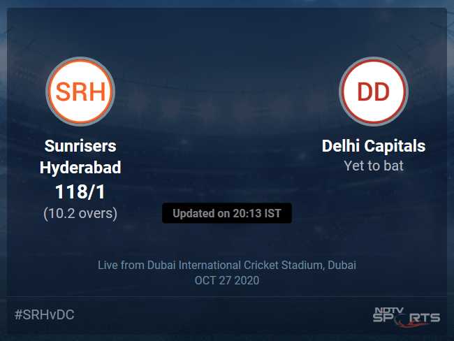 Sunrisers Hyderabad vs Delhi Capitals Live Score Ball by Ball, IPL 2020 Live Cricket Score Of Todays Match on NDTV Sports