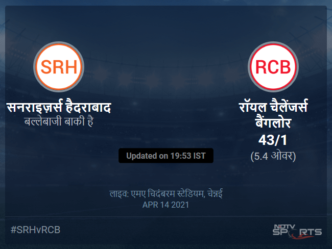 Sunrisers Hyderabad vs Royal Challengers Bangalore live score over Match 6 T20 1 5 updates Sunrisers Hyderabad vs Royal Challengers Bangalore live score over Match 6 T20 1 5 updates