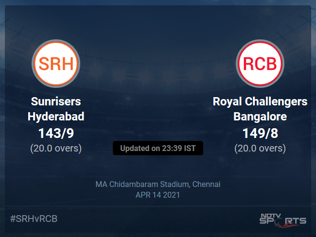 Sunrisers Hyderabad vs Royal Challengers Bangalore: IPL 2021 Live Cricket Score, Live Score Of Todays Match on NDTV Sports