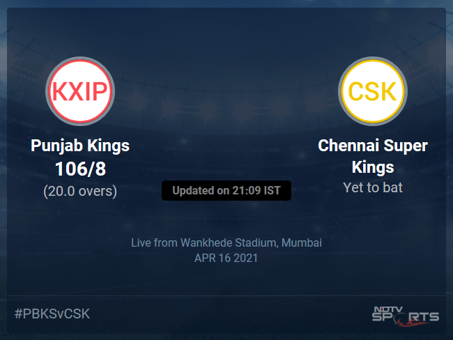 Punjab Kings vs Chennai Super Kings Live Score Ball by Ball, IPL 2021 Live Cricket Score Of Todays Match on NDTV Sports