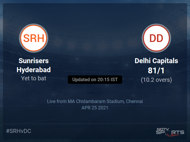 Sunrisers Hyderabad vs Delhi Capitals Live Score Ball by Ball, IPL 2021 Live Cricket Score Of Todays Match on NDTV Sports