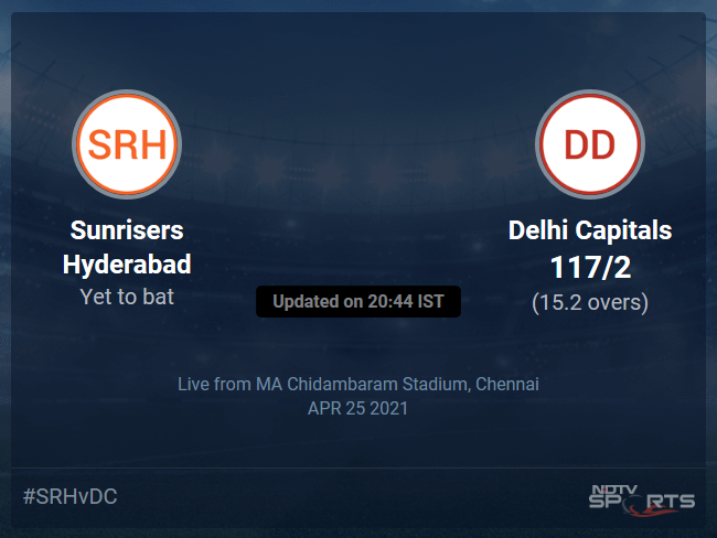 Sunrisers Hyderabad vs Delhi Capitals Live Score Ball by Ball, IPL 2021 Live Cricket Score Of Todays Match on NDTV Sports