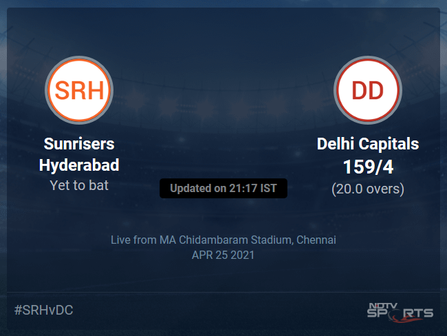 Sunrisers Hyderabad vs Delhi Capitals Live Score Ball by Ball, IPL 2021 Live Cricket Score Of Todays Match on NDTV Sports
