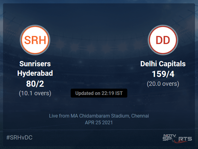 Sunrisers Hyderabad vs Delhi Capitals: IPL 2021 Live Cricket Score, Live Score Of Today's Match on NDTV Sports