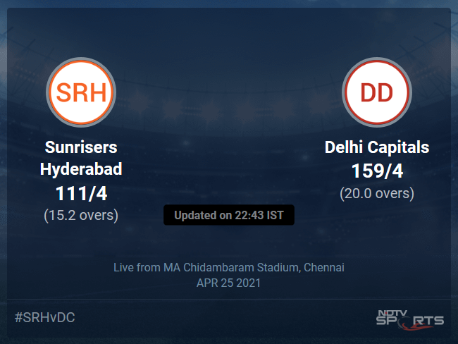 Sunrisers Hyderabad vs Delhi Capitals: IPL 2021 Live Cricket Score, Live Score Of Today's Match on NDTV Sports