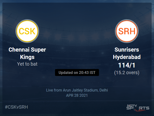 Chennai Super Kings vs Sunrisers Hyderabad Live Score Ball by Ball, IPL 2021 Live Cricket Score Of Todays Match on NDTV Sports