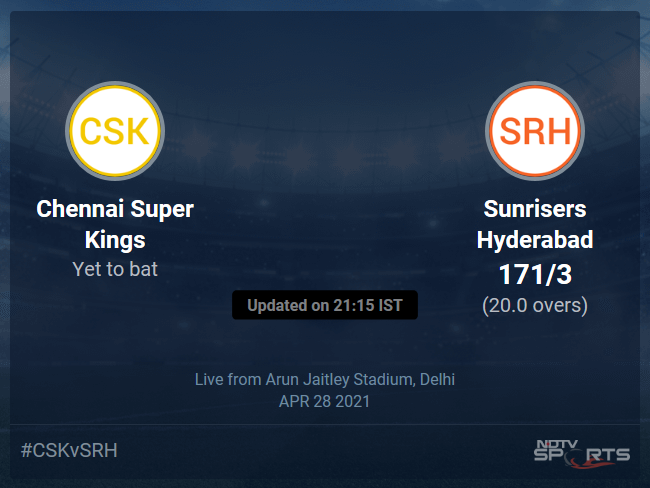 Chennai Super Kings vs Sunrisers Hyderabad: IPL 2021 Live Cricket Score, Live Score Of Todays Match on NDTV Sports