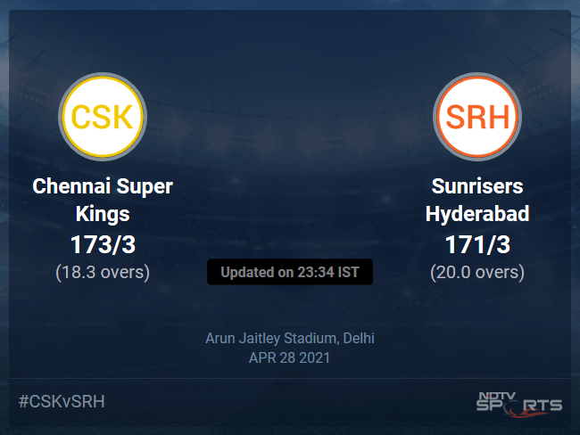 Chennai Super Kings vs Sunrisers Hyderabad Live Score Ball by Ball, IPL 2021 Live Cricket Score Of Todays Match on NDTV Sports
