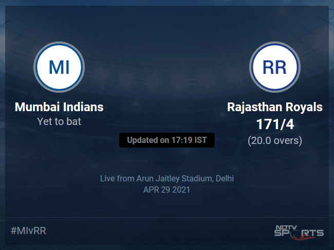 Mumbai Indians Vs Rajasthan Royals Live Score Over Match 24 T20 16 20 ...