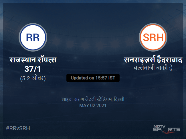 Rajasthan Royals vs Sunrisers Hyderabad live score over Match 28 T20 1 5 updates