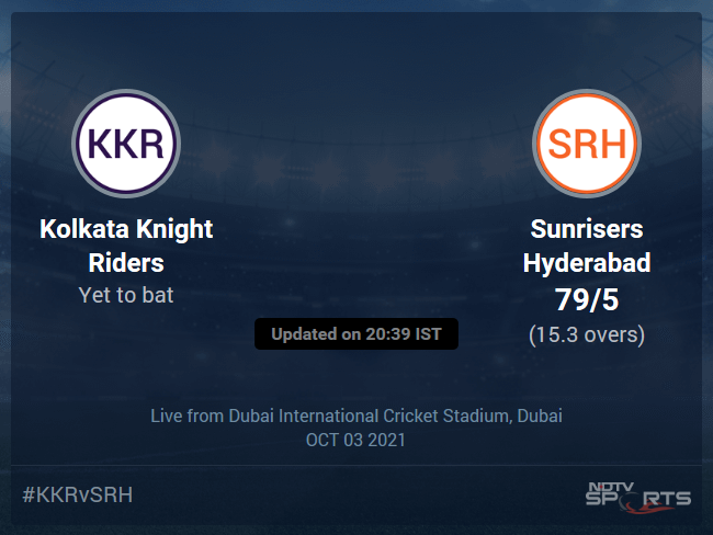 Kolkata Knight Riders vs Sunrisers Hyderabad Live Score Ball by Ball, IPL 2021 Live Cricket Score Of Today's Match on NDTV Sports