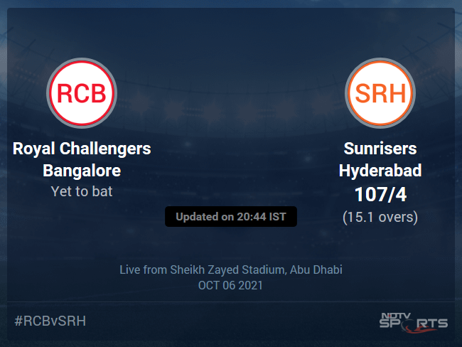 Royal Challengers Bangalore vs Sunrisers Hyderabad Live Score Ball by Ball, IPL 2021 Live Cricket Score Of Today's Match on NDTV Sports