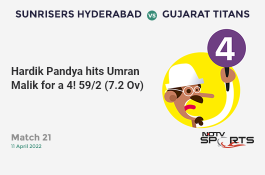 SRH vs GT: Match 21: Hardik Pandya hits Umran Malik for a 4! GT 59/2 (7.2 Ov). CRR: 8.05