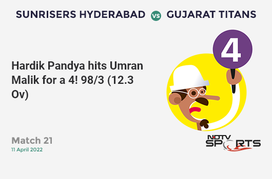 SRH vs GT: Match 21: Hardik Pandya hits Umran Malik for a 4! GT 98/3 (12.3 Ov). CRR: 7.84