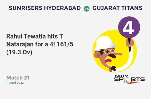 SRH vs GT: Match 21: Rahul Tewatia hits T Natarajan for a 4! GT 161/5 (19.3 Ov). CRR: 8.26