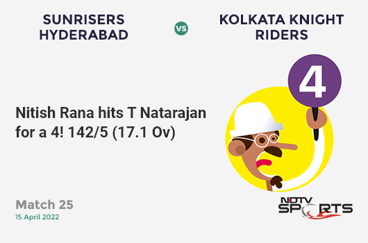 SRH vs KKR: Match 25: Nitish Rana hits T Natarajan for a 4! KKR 142/5 (17.1 Ov). CRR: 8.27