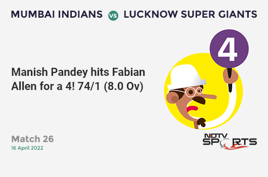 MI vs LSG: Match 26: Manish Pandey hits Fabian Allen for a 4! LSG 74/1 (8.0 Ov). CRR: 9.25