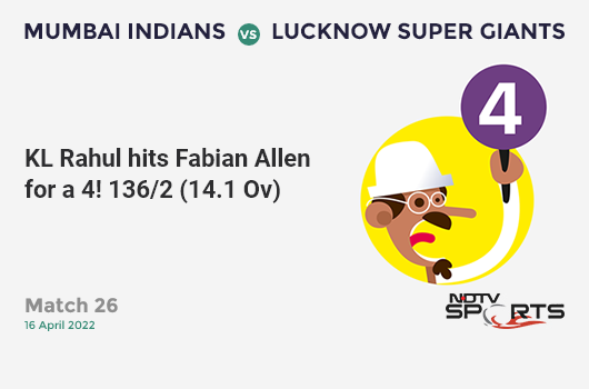 MI vs LSG: Match 26: KL Rahul hits Fabian Allen for a 4! LSG 136/2 (14.1 Ov). CRR: 9.6