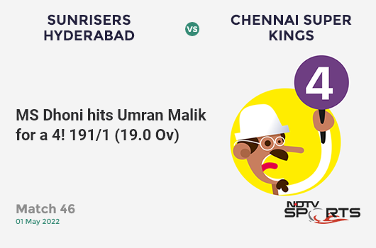 SRH vs CSK: Match 46: MS Dhoni hits Umran Malik for a 4! CSK 191/1 (19.0 Ov). CRR: 10.05