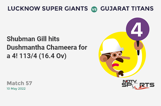 LSG vs GT: Match 57: Shubman Gill hits Dushmantha Chameera for a 4! GT 113/4 (16.4 Ov). CRR: 6.78