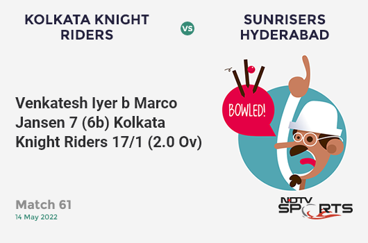 KKR vs SRH: Match 61: WICKET! Venkatesh Iyer b Marco Jansen 7 (6b, 1x4, 0x6). KKR 17/1 (2.0 Ov). CRR: 8.5