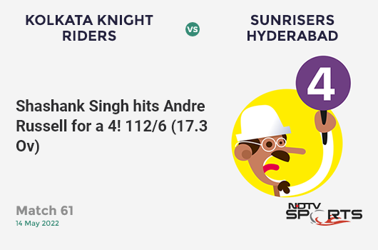 KKR vs SRH: Match 61: Shashank Singh hits Andre Russell for a 4! SRH 112/6 (17.3 Ov). Target: 178; RRR: 26.4