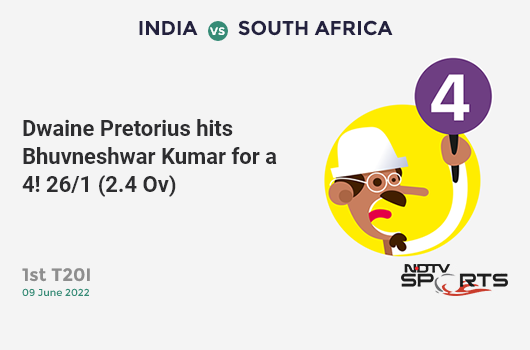 IND vs SA: 1st T20I: Dwaine Pretorius hits Bhuvneshwar Kumar for a 4! SA 26/1 (2.4 Ov). Target: 212; RRR: 10.73