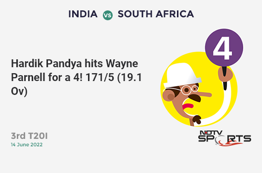 IND vs SA: 3rd T20I: Hardik Pandya hits Wayne Parnell for a 4! IND 171/5 (19.1 Ov). CRR: 8.92